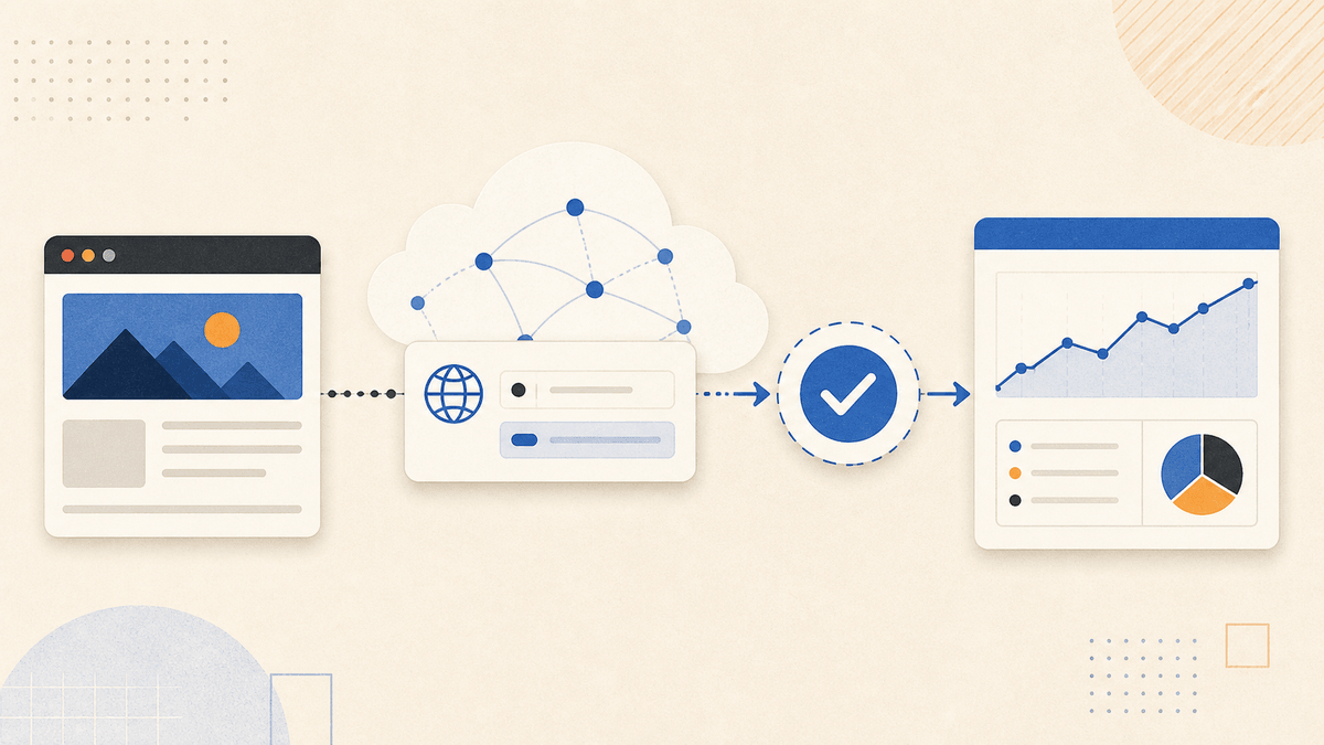 個人サイトからDNS認証を経て検索データへつながる流れのイラスト